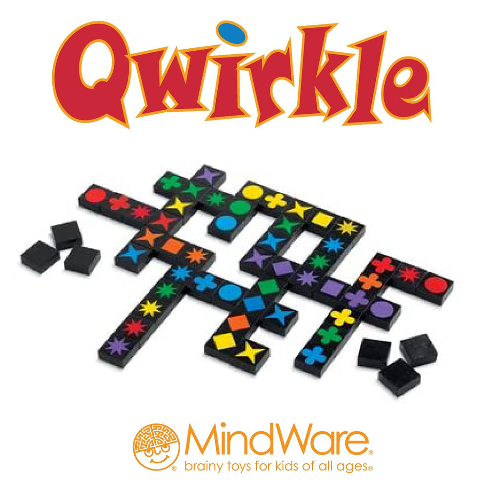 MindWare Qwirkle wooden tiles tactile textures enhance play and engagement.