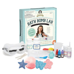 MindWare Science Academy Bath Bomb Lab Kit color-mixing setup demonstrates vibrant experiments.