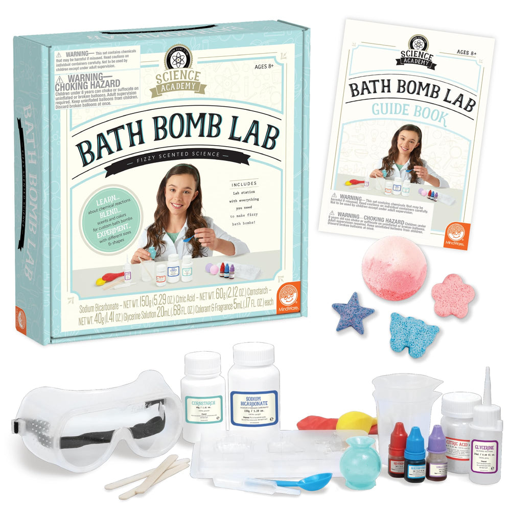 MindWare Science Academy Bath Bomb Lab Kit packaging presents a playful, educational gift.