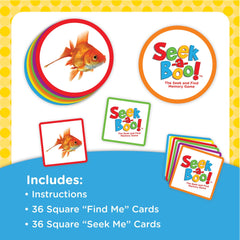 MindWare Seek-a-Boo find cards laid out for toddler matching.