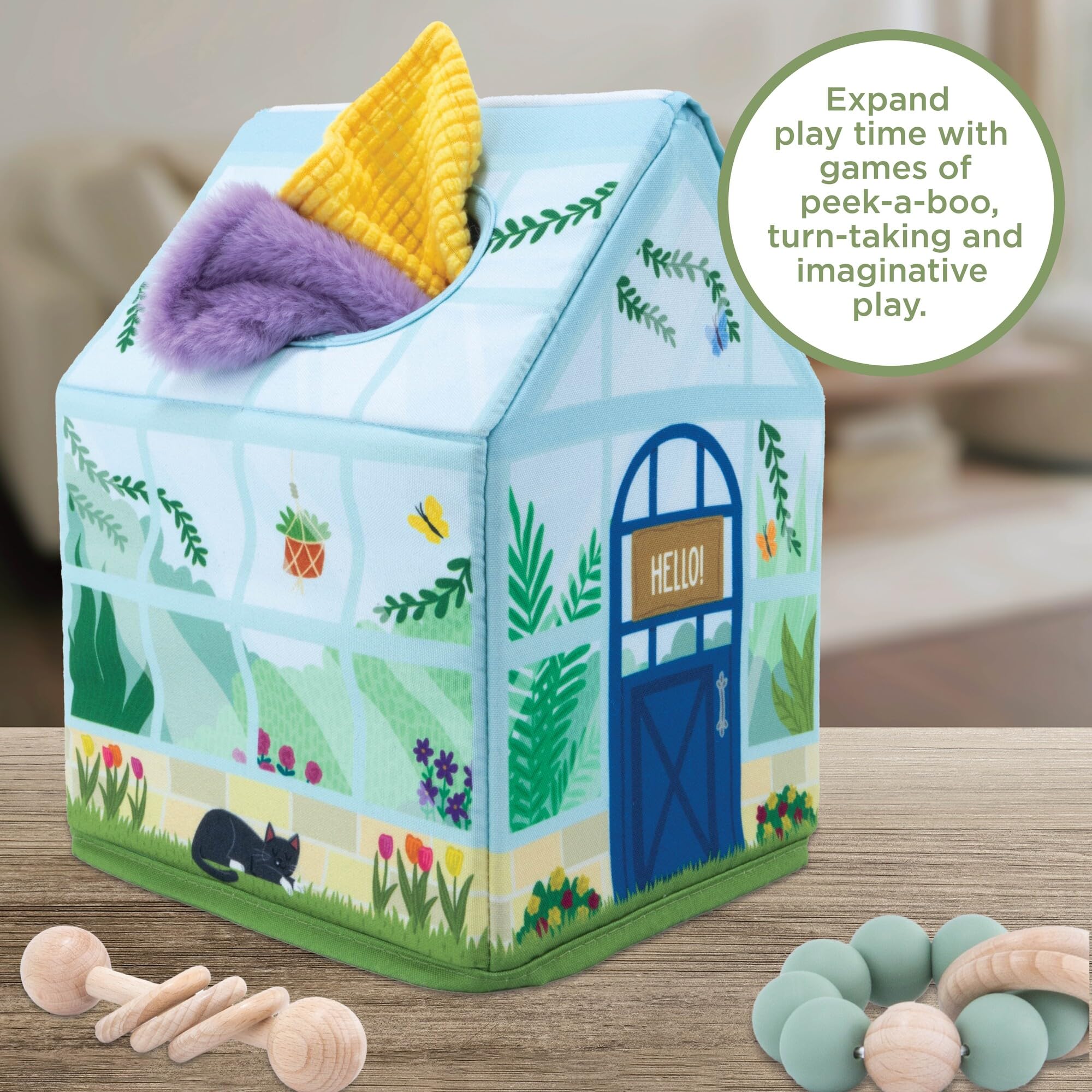 MindWare Sensory Sprouts soft greenhouse design adds nursery-friendly charm.