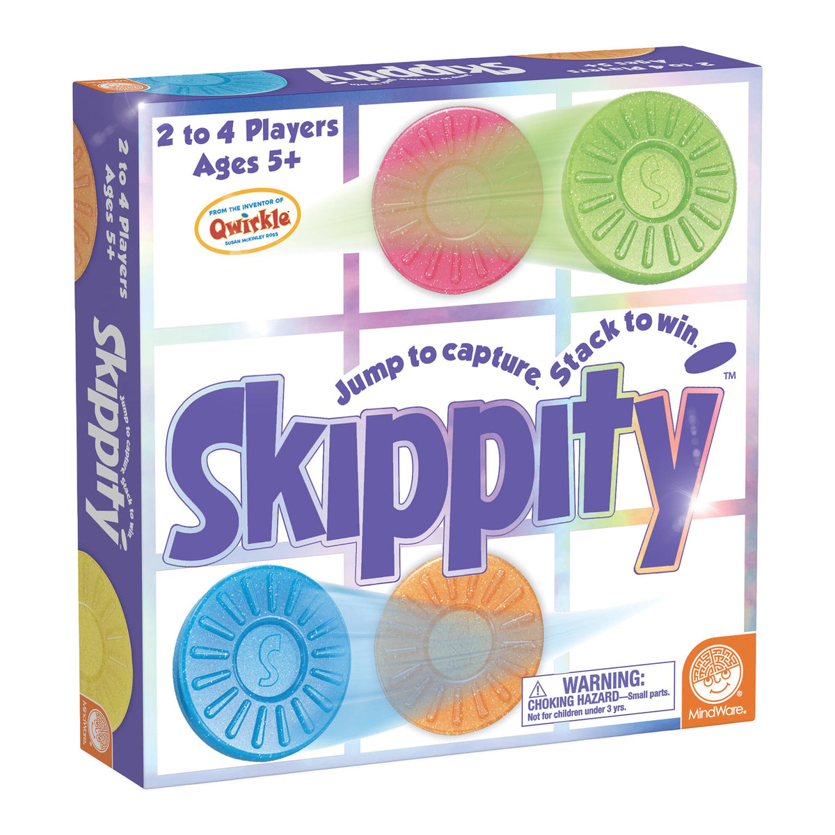 MindWare Skippity board ready for family game nights with colorful skippers.