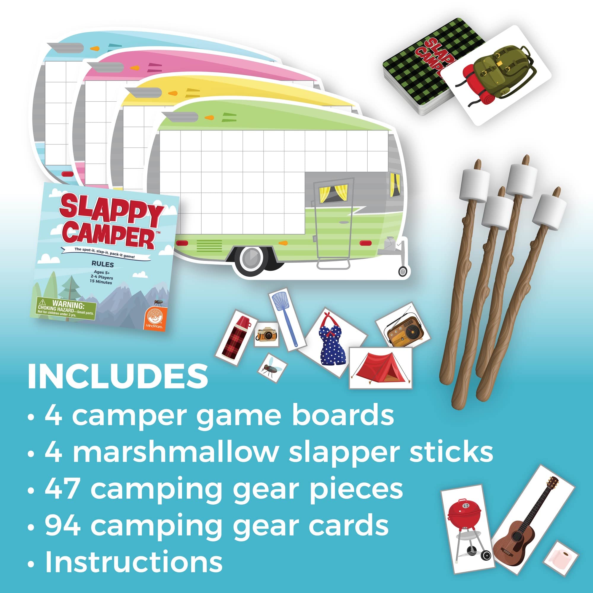 MindWare Slappy Camper board view; supports fast-paced, turn-taking gameplay for all ages.