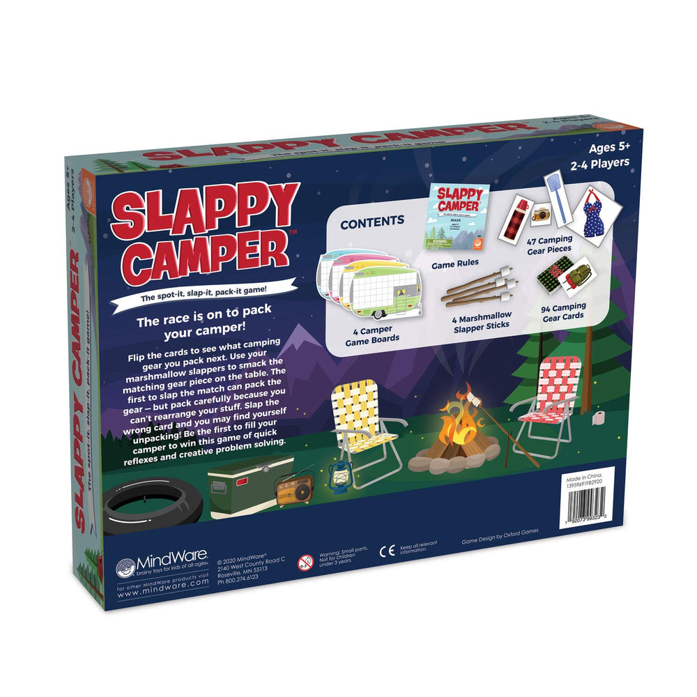 MindWare Slappy Camper packaging box; ready for gifting and travel.