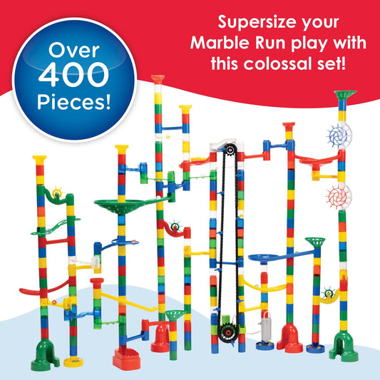 MindWare Super Rail Vortex piece adds dramatic twists to the marble run.