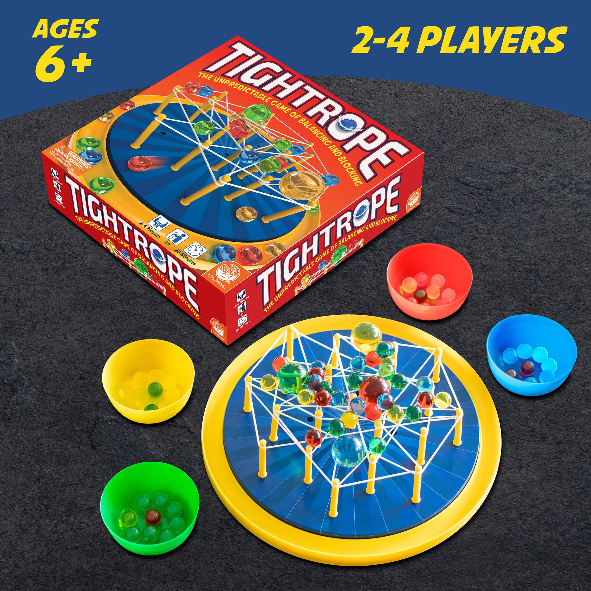MindWare Tightrope cups hold marbles securely for smooth replays.