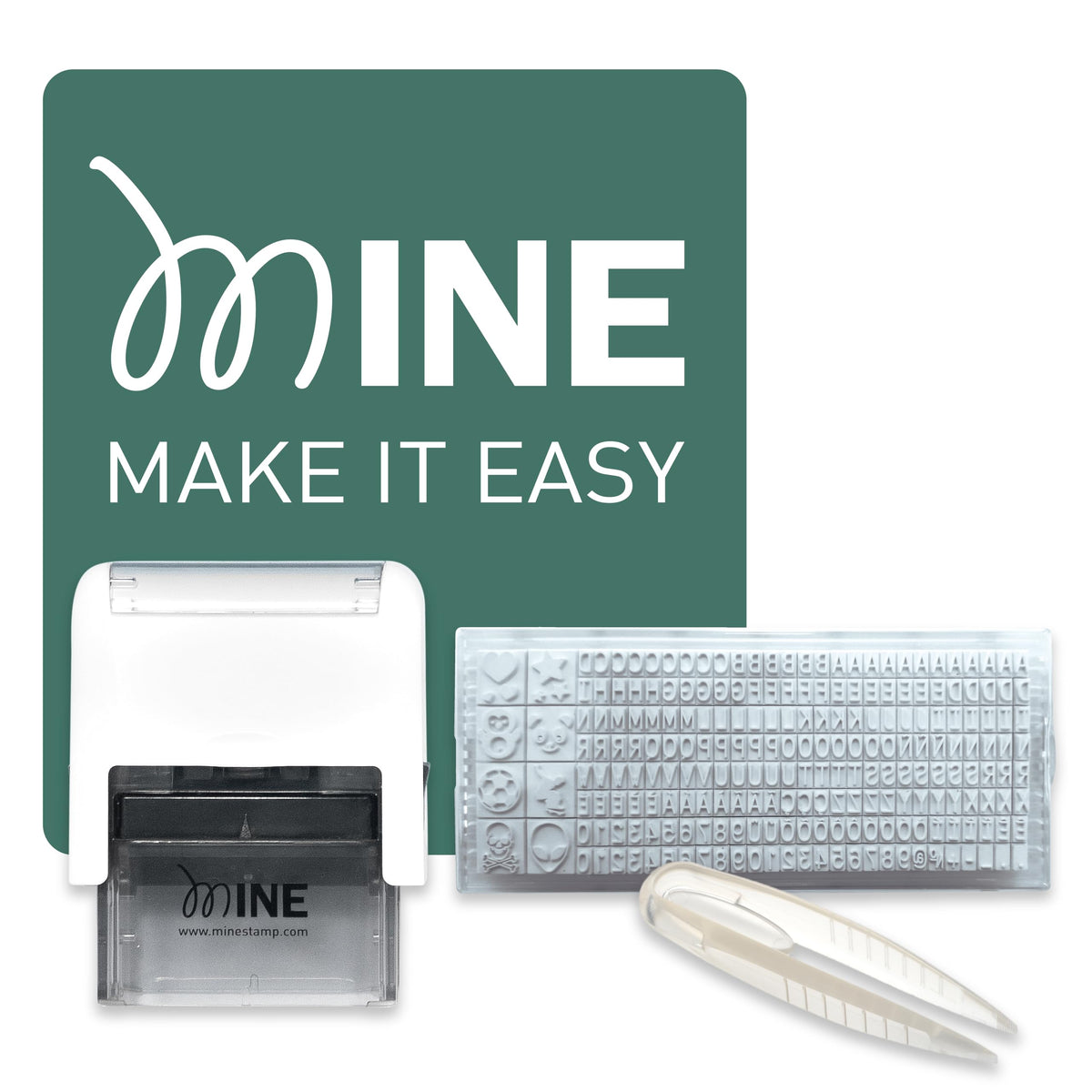 The MINE Stamp Compact main stamp helps personalize clothing and books.