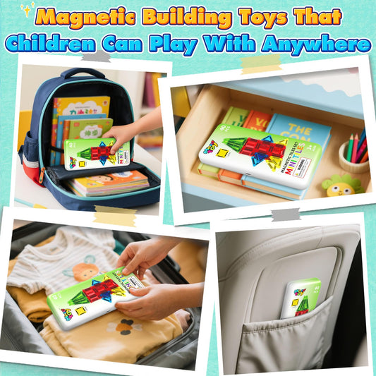 Minecftoy mini magnetic tiles in bright colors for early pattern learning.