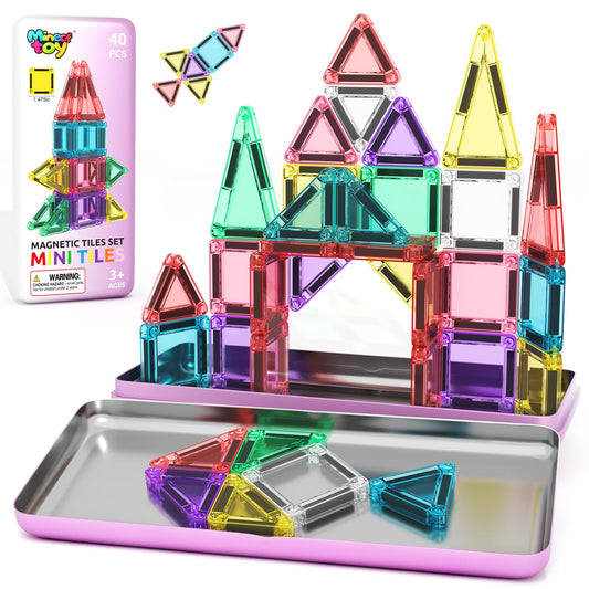 Minecftoy mini magnetic tiles travel case keeps busy toddlers organized on trips.