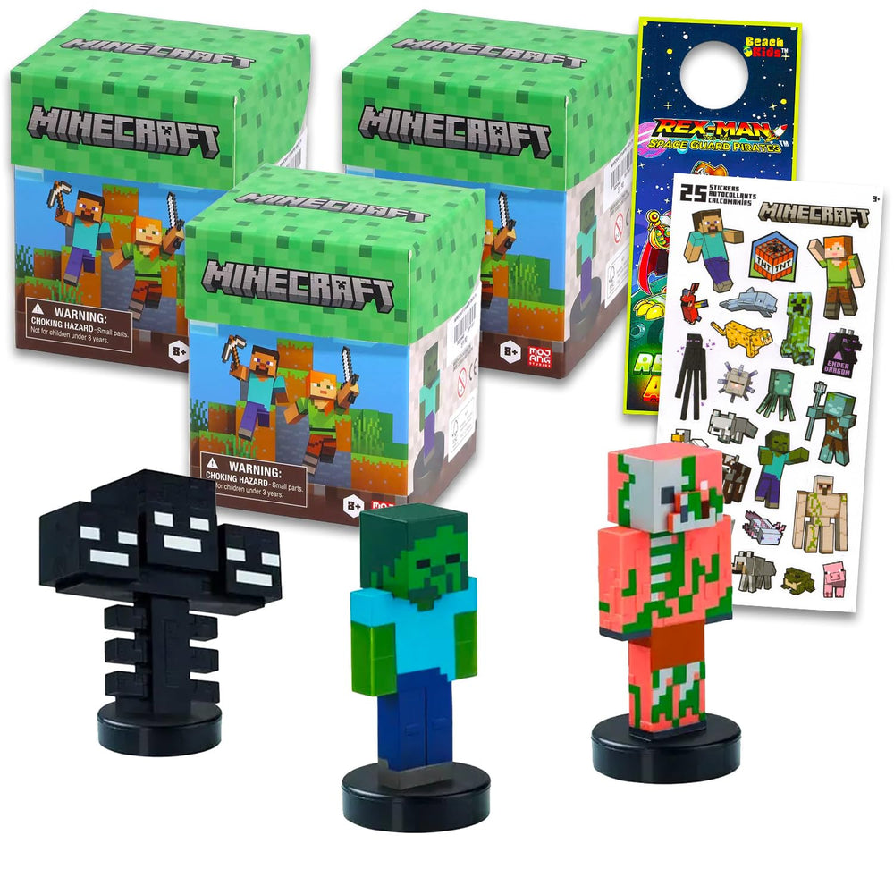 Minecraft blind box set with 3 stamper mini figures for creative play