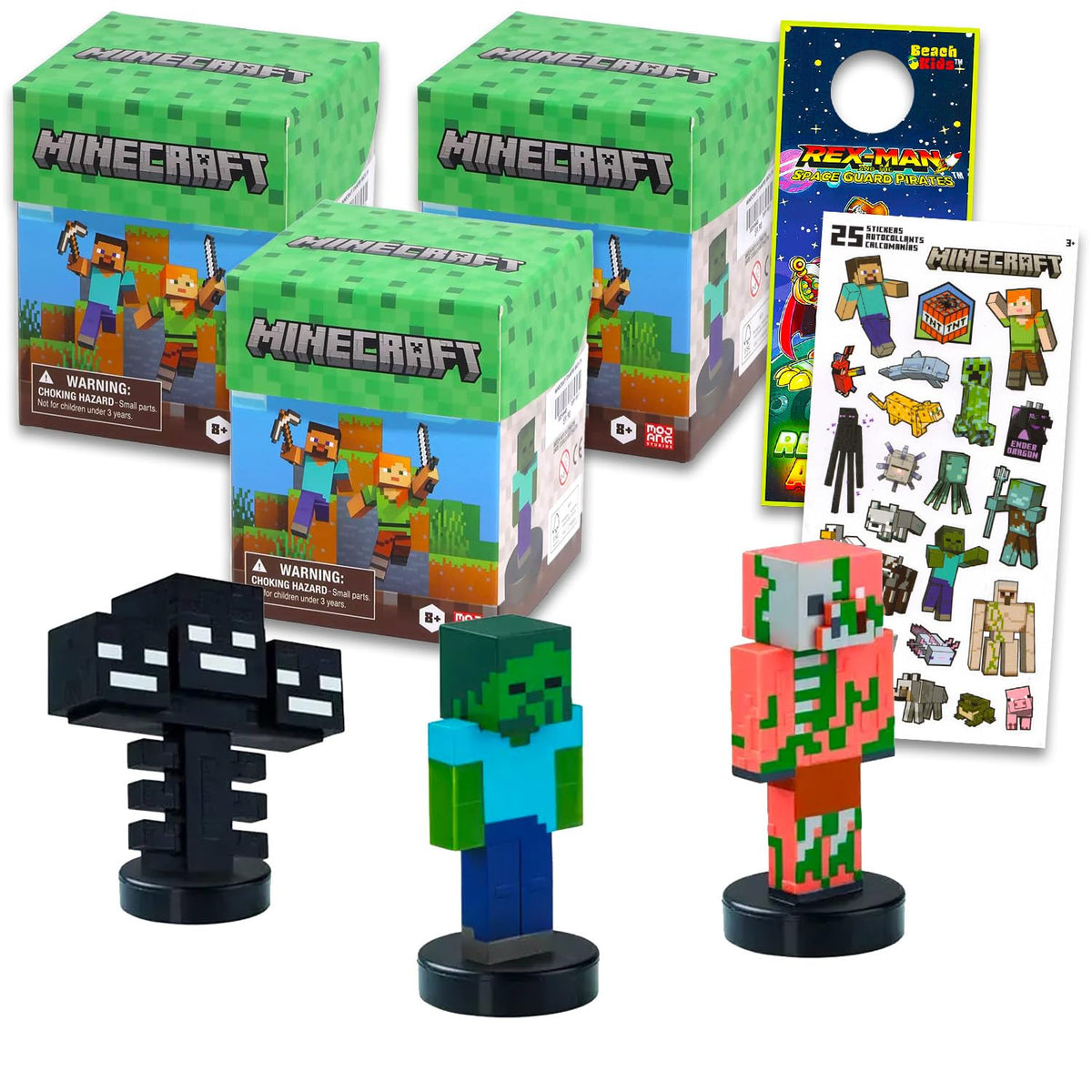 Minecraft blind box set with 3 stamper mini figures for creative play
