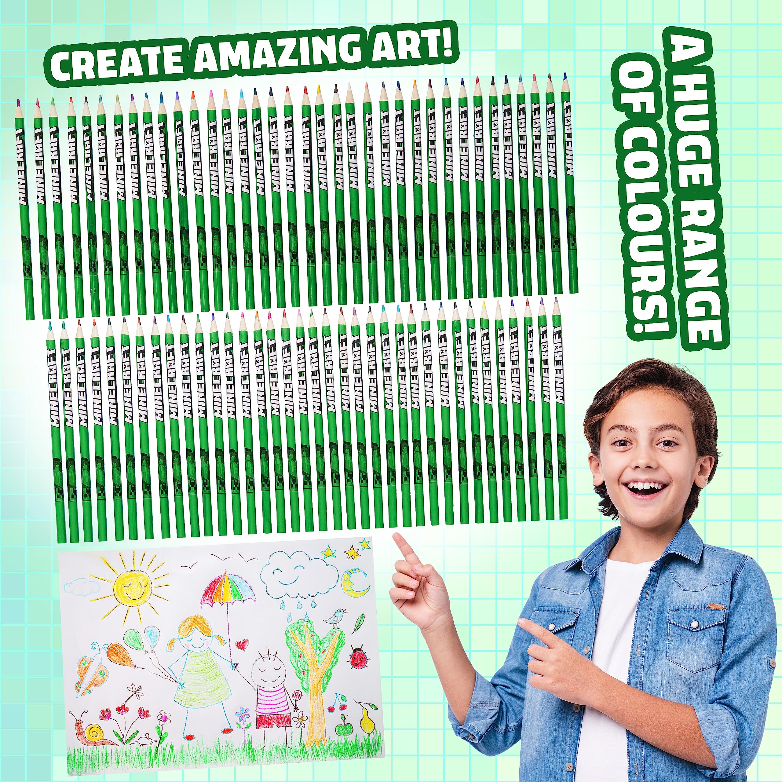 Minecraft Colouring Pencils Set 72 child colouring creative play away from screens.