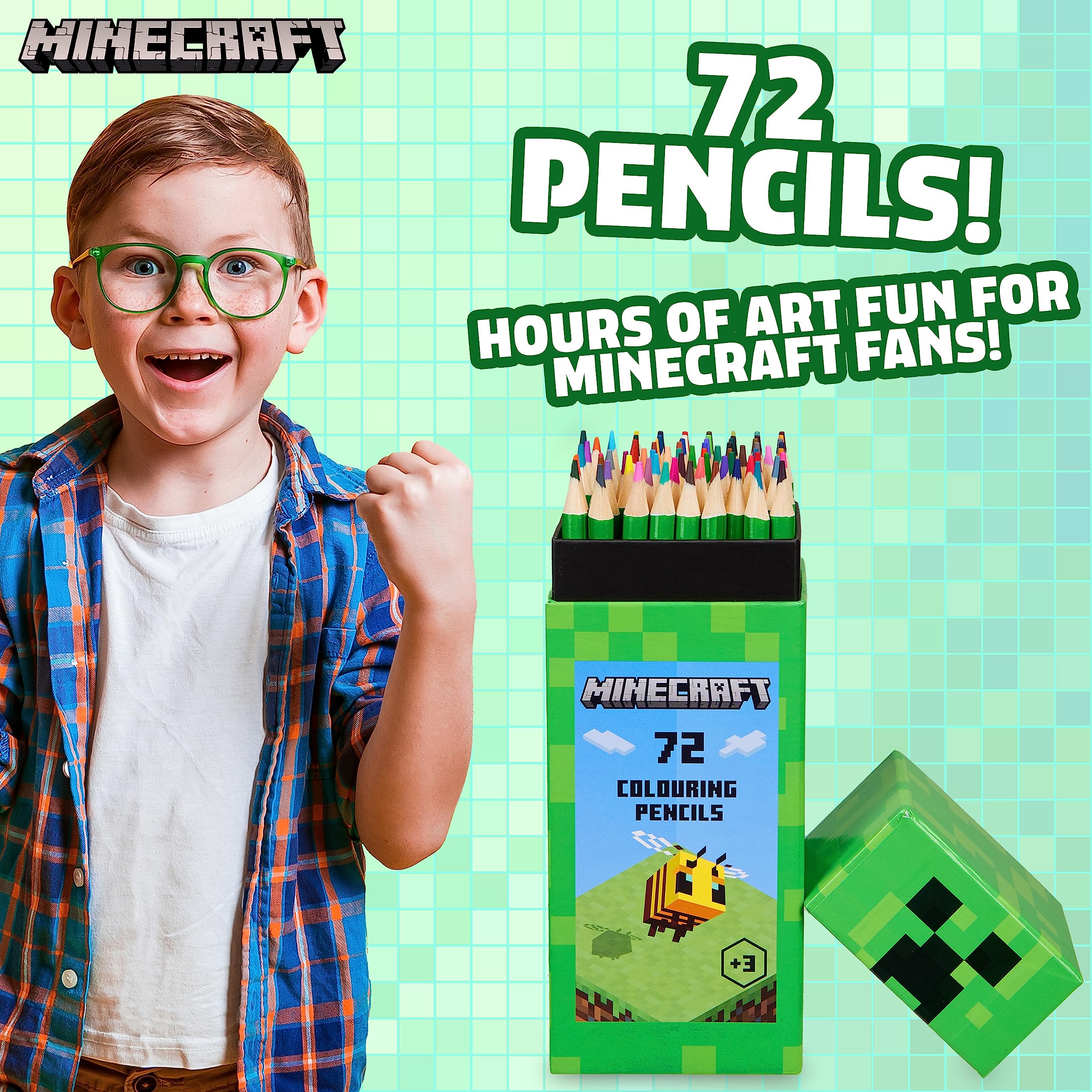 Minecraft Colouring Pencils Set 72 color range closeup shows variety for creative doodling.