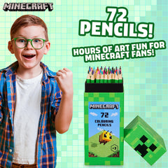 Minecraft Colouring Pencils Set 72 color range closeup shows variety for creative doodling.
