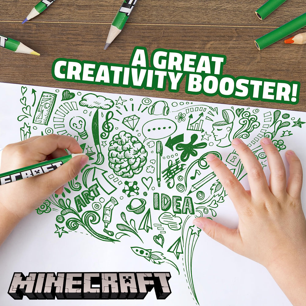 Minecraft Colouring Pencils Set 72 storage box open for tidy organisation.