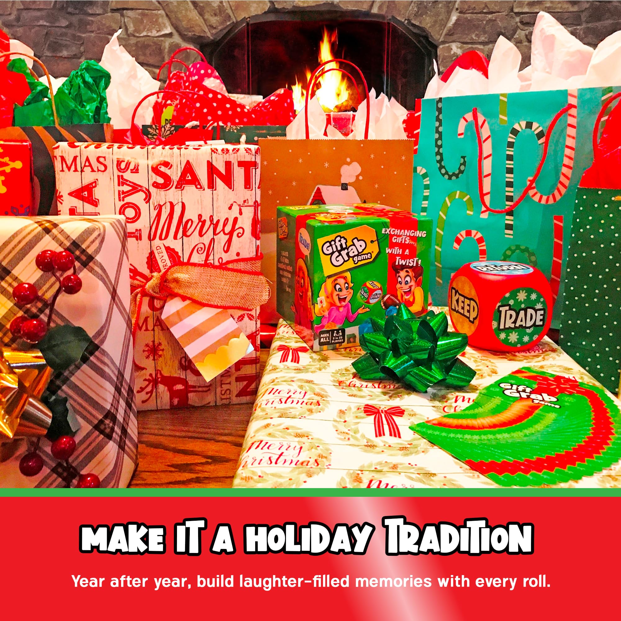 Gift Grab Game wrapped-style box design as festive décor.