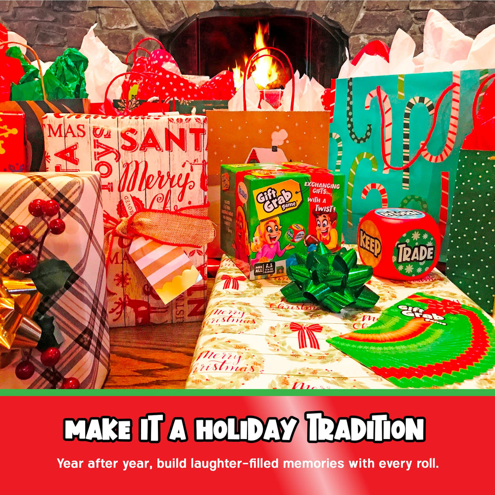 Gift Grab Game wrapped-style box design as festive décor.