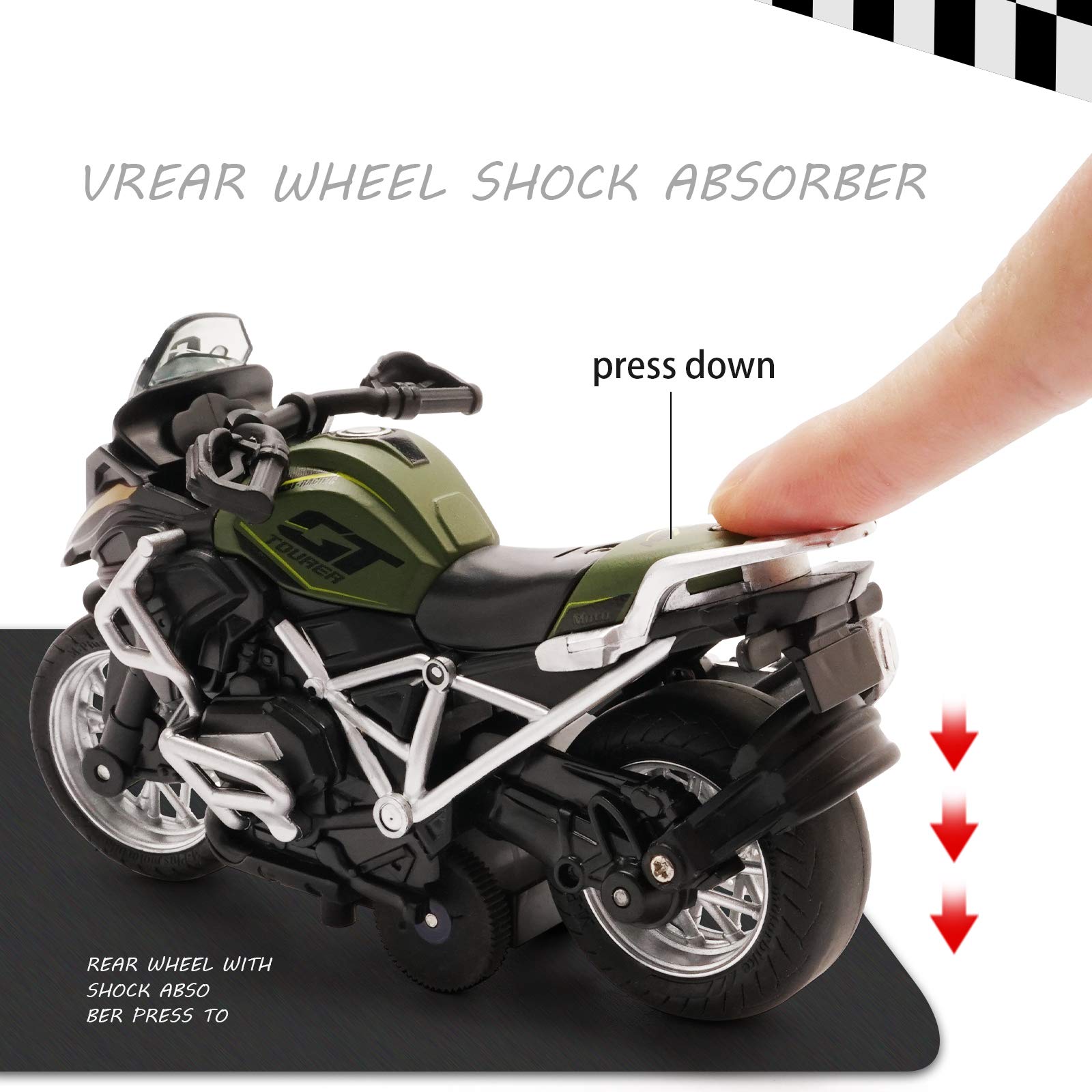 MING YING 66 diecast motorcycle white front view highlights bright light and sound features.