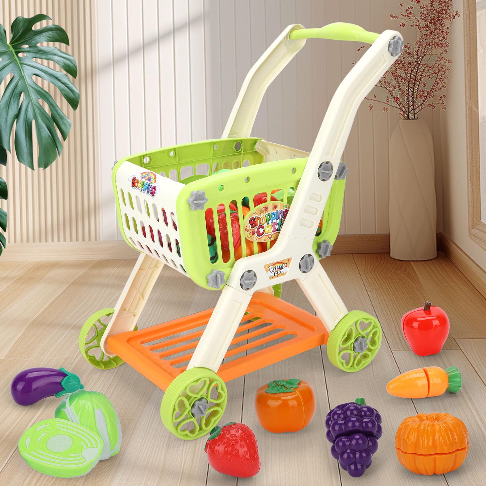 Ming You 2-in-1 shopping cart converts to a basket for versatile play.