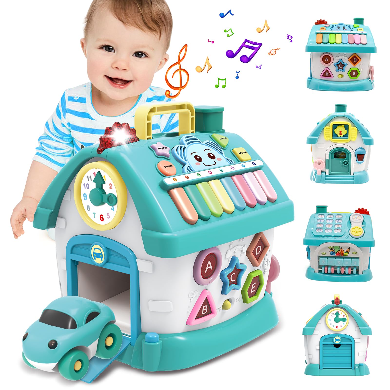 Ming You 8-in-1 Musical House piano play promotes early music sense and fine motor skills.