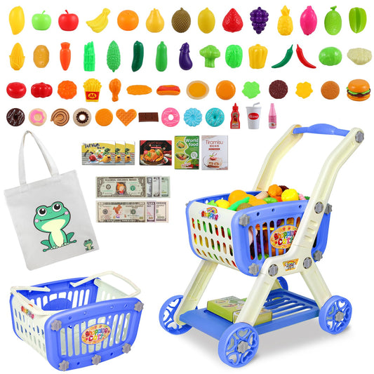 Ming You shopping cart in navy with 2-in-1 design, ideal for imaginative play and motor skills
