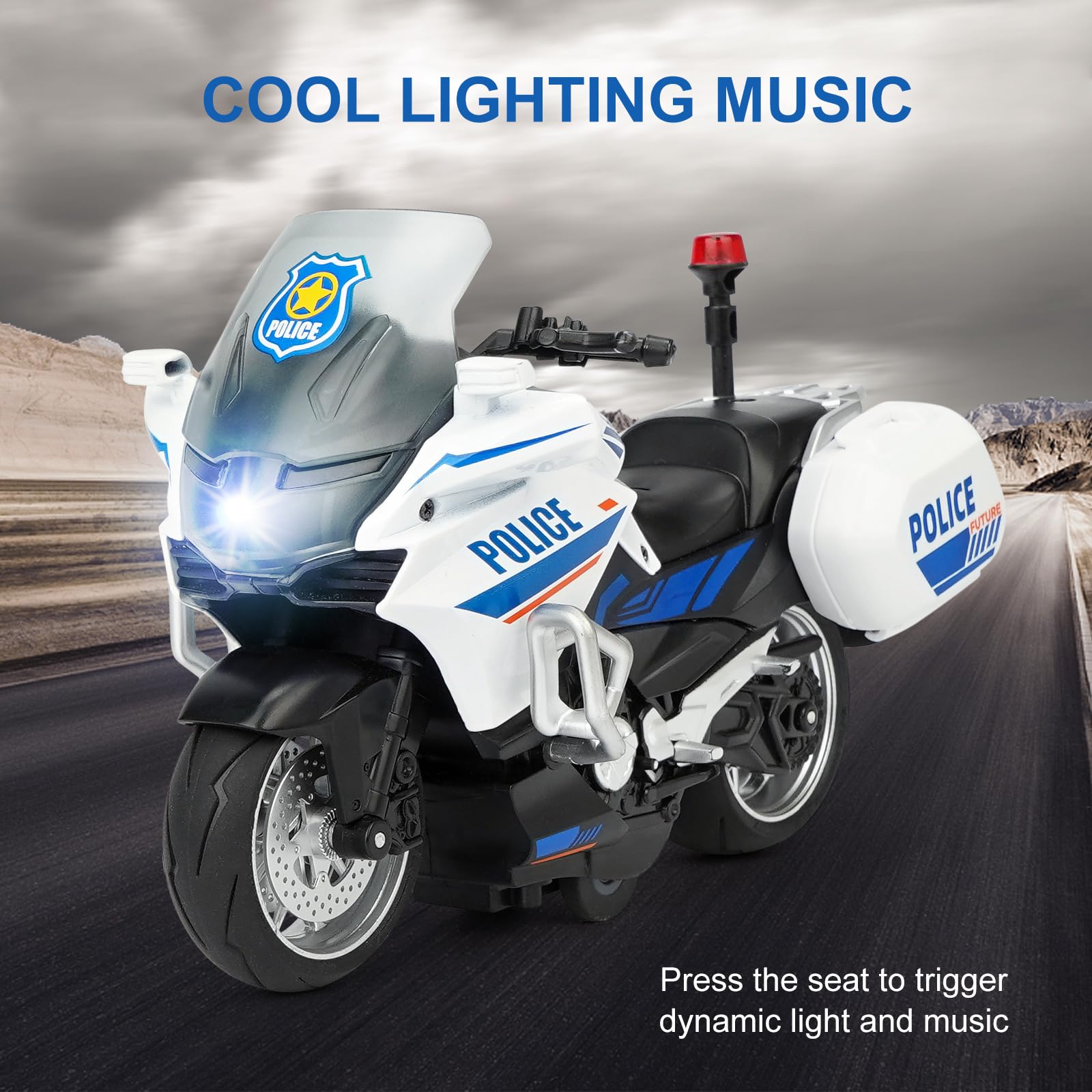 Ming You toy motorcycle, left side view, durable alloy build supports active, long-lasting play.
