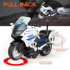 Ming You toy motorcycle, right side view, friction-powered action for battery-free fun.
