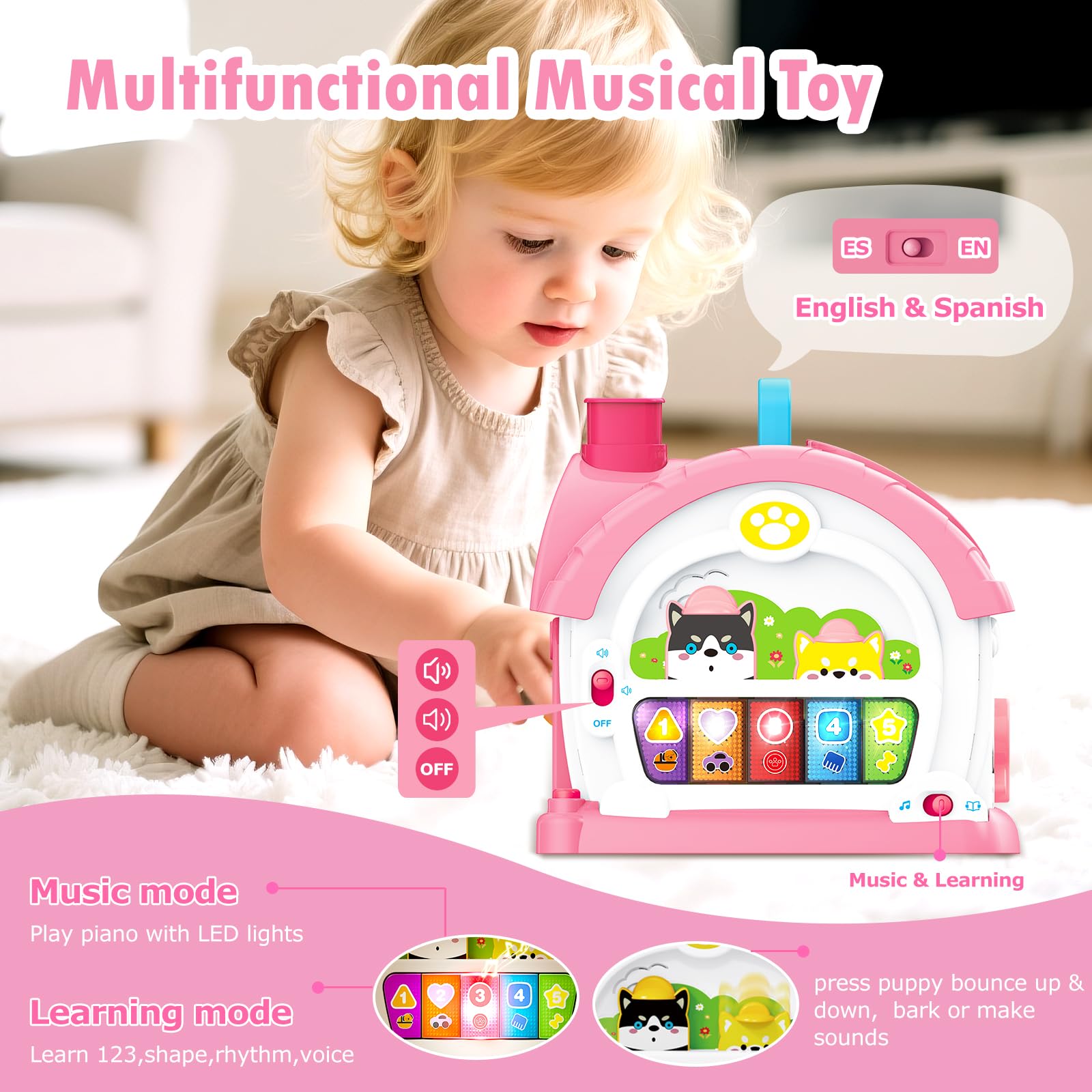 Ming You plush puppy with bone and comb enables pretend care and fine motor play.