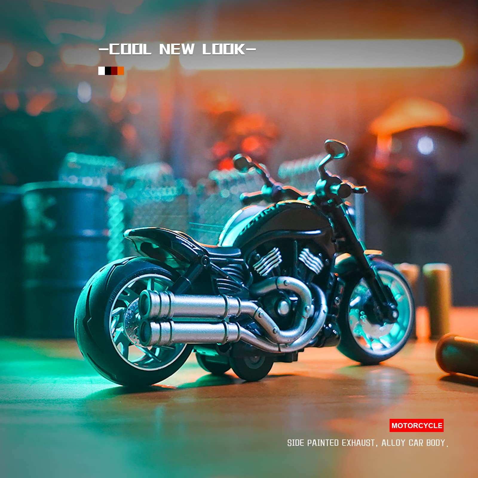 Ming You pull back motorcycle toy batteries included for instant use