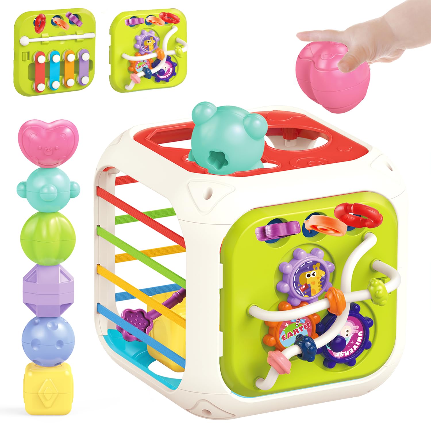 MINGKIDS 7in1 sensory teething toy—promotes multi-sensory play for toddlers