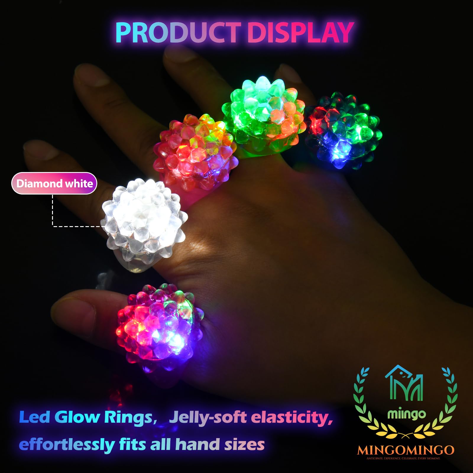 MINGOMINGO LED rings color flashes with adjustable modes for kid-friendly fun