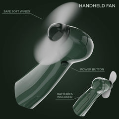 Mini Explorer handheld fan keeps children cool on outdoor adventures.