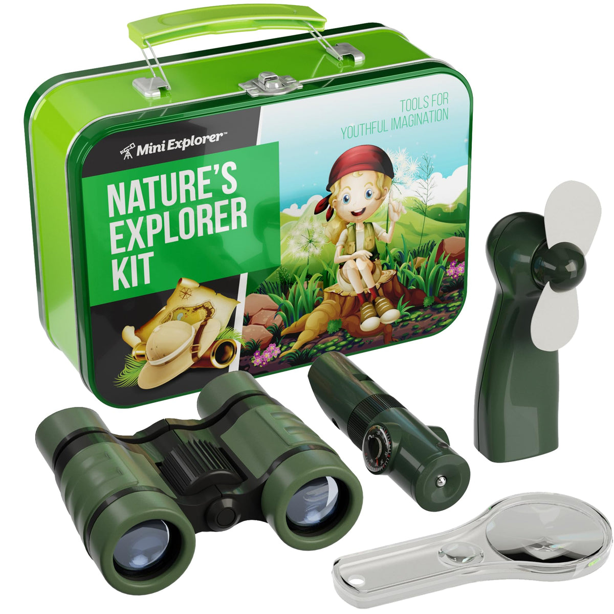 Mini Explorer Nature Explorer Kit case keeps tools organized for outdoor adventures.