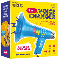 Mini Explorer voice changer in Alien mode with bright lights for imaginative play.