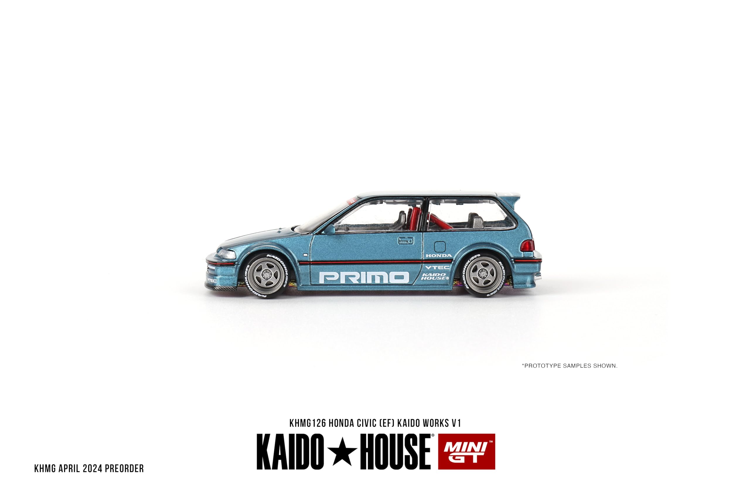 Mini GT Models Kaido Works V1 Tahitian Green compact 1/64 scale display ready.