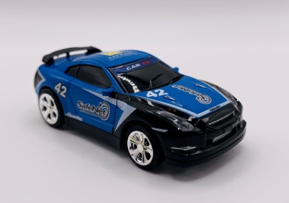 Mini RC blue Coke Can top view emphasizes tiny racing profile