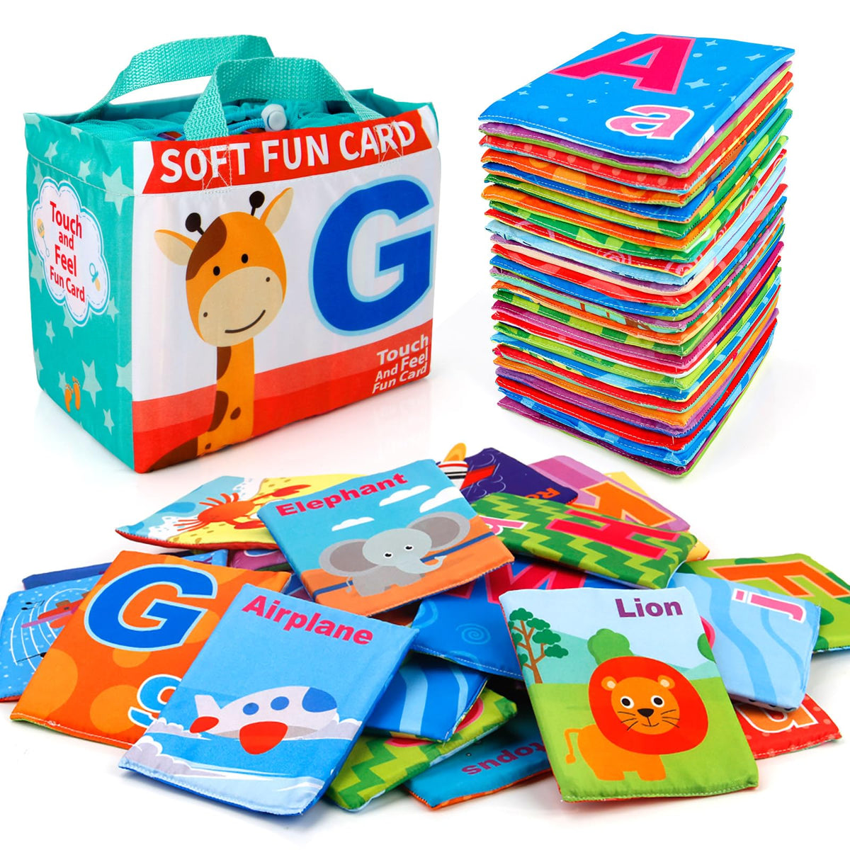 Mini Tudou alphabet cards set with uppercase and lowercase letters and pictures to spark recognition