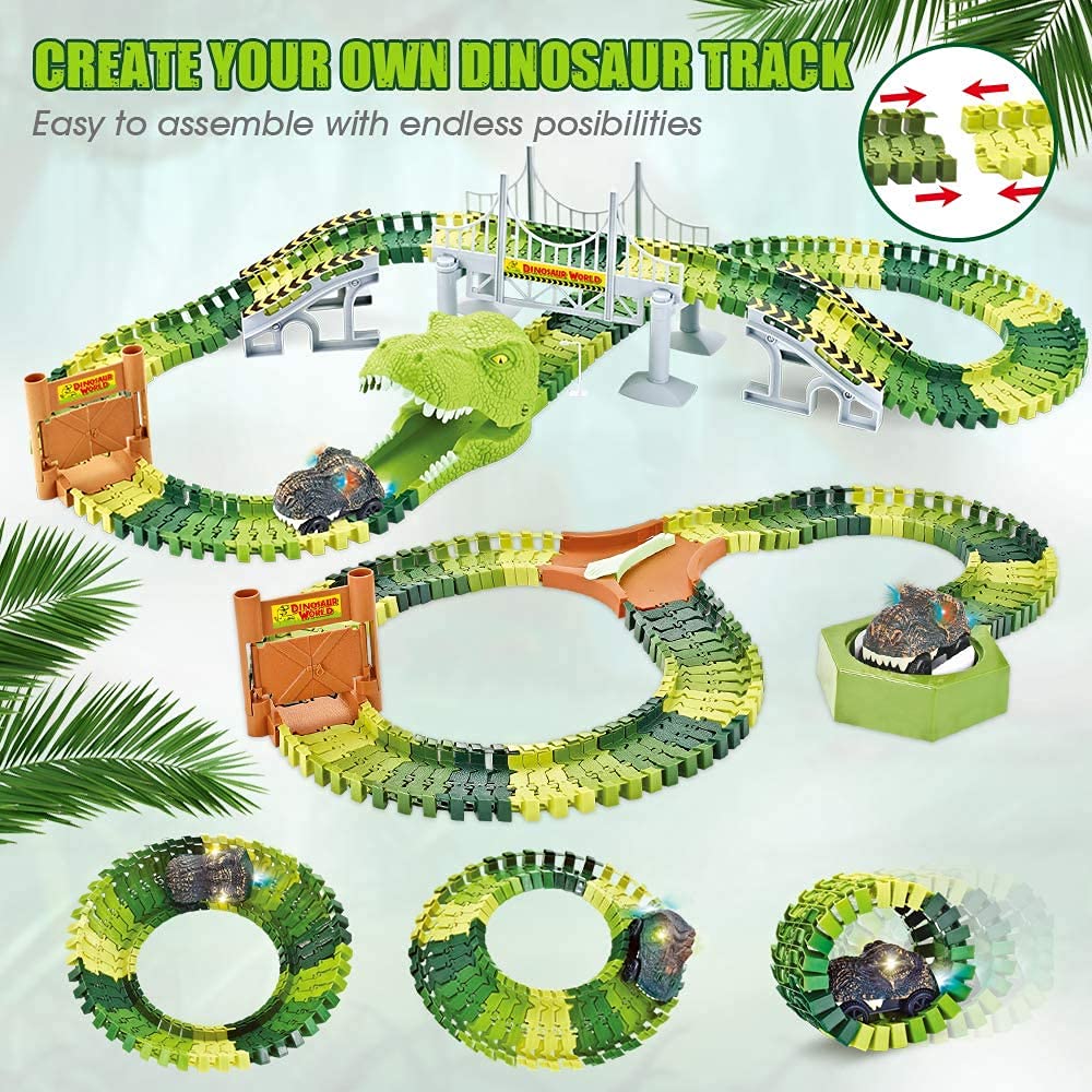 Mini Tudou bridge and dinosaur head add dramatic play moments.
