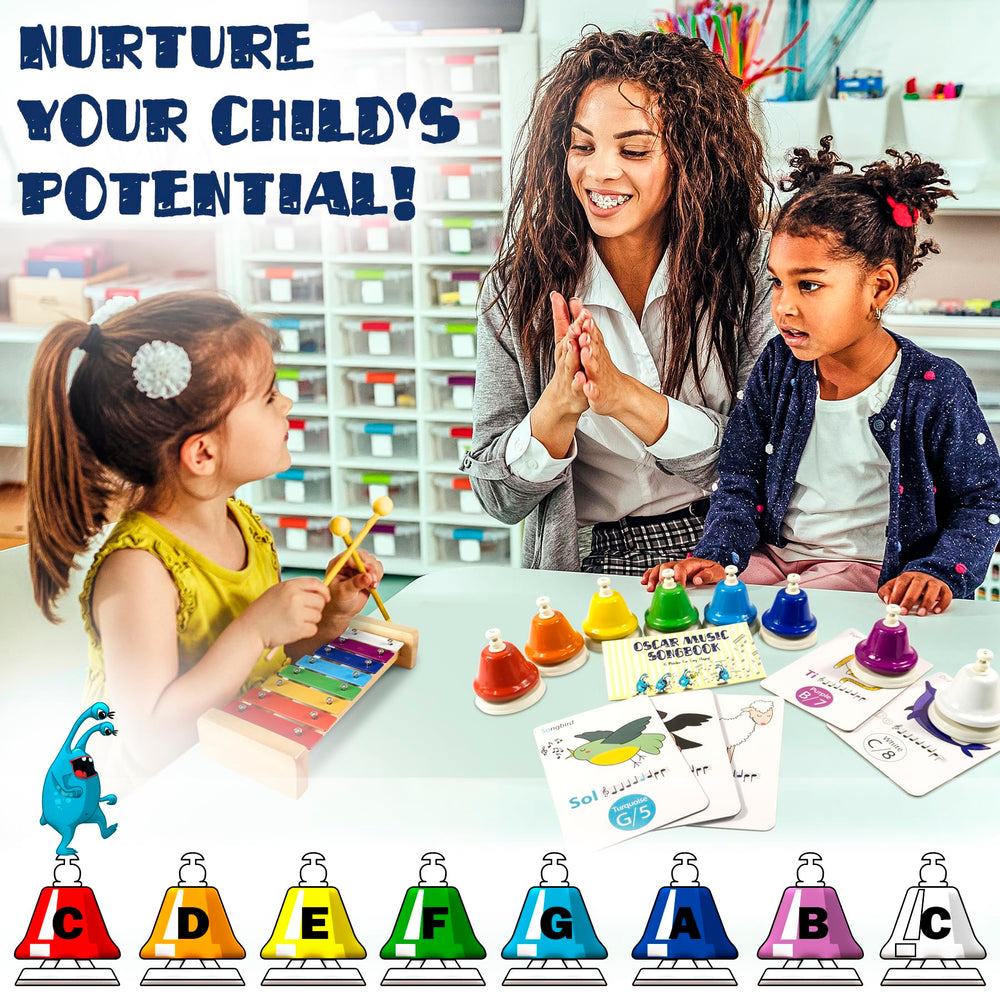 MINIARTIS Oscar character guides kids through simple tunes and color-coded notes.