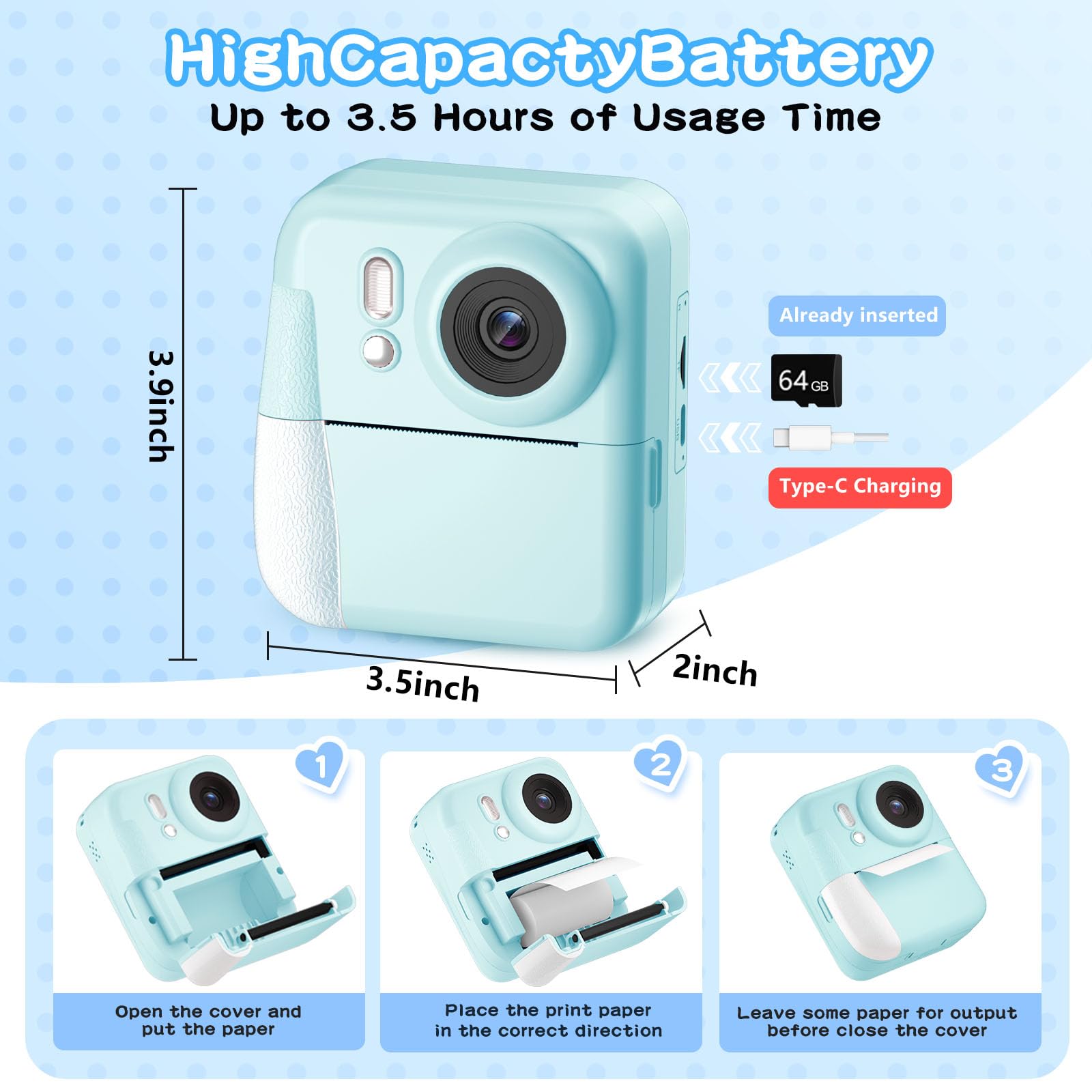 MINIBEAR camera back view shows simple controls for easy first-time use