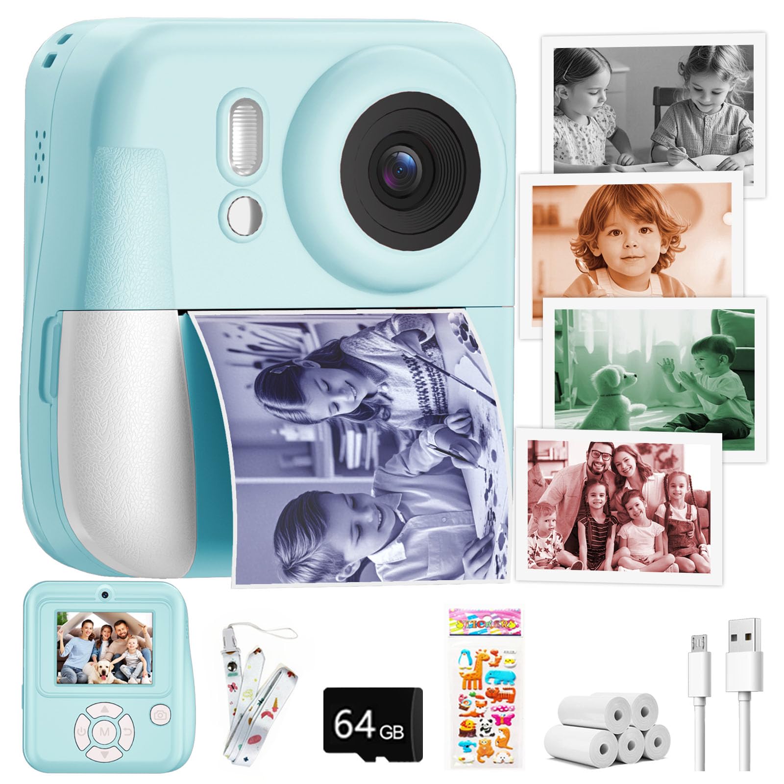 MINIBEAR Kids Camera front view highlighting instant print for quick keepsakes