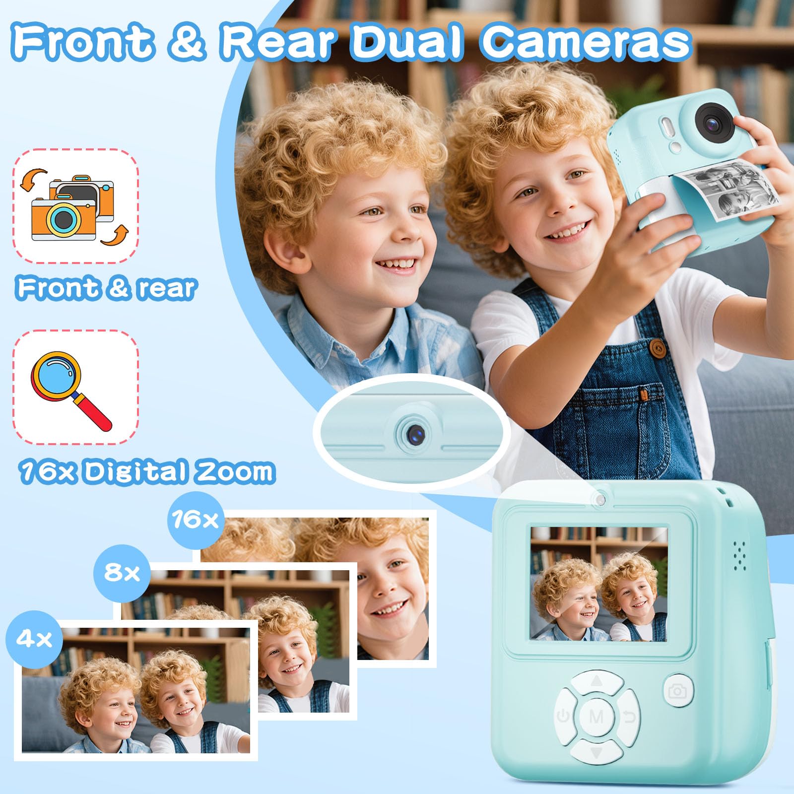 MINIBEAR Kids Camera printing action capturing three-second prints during playtime