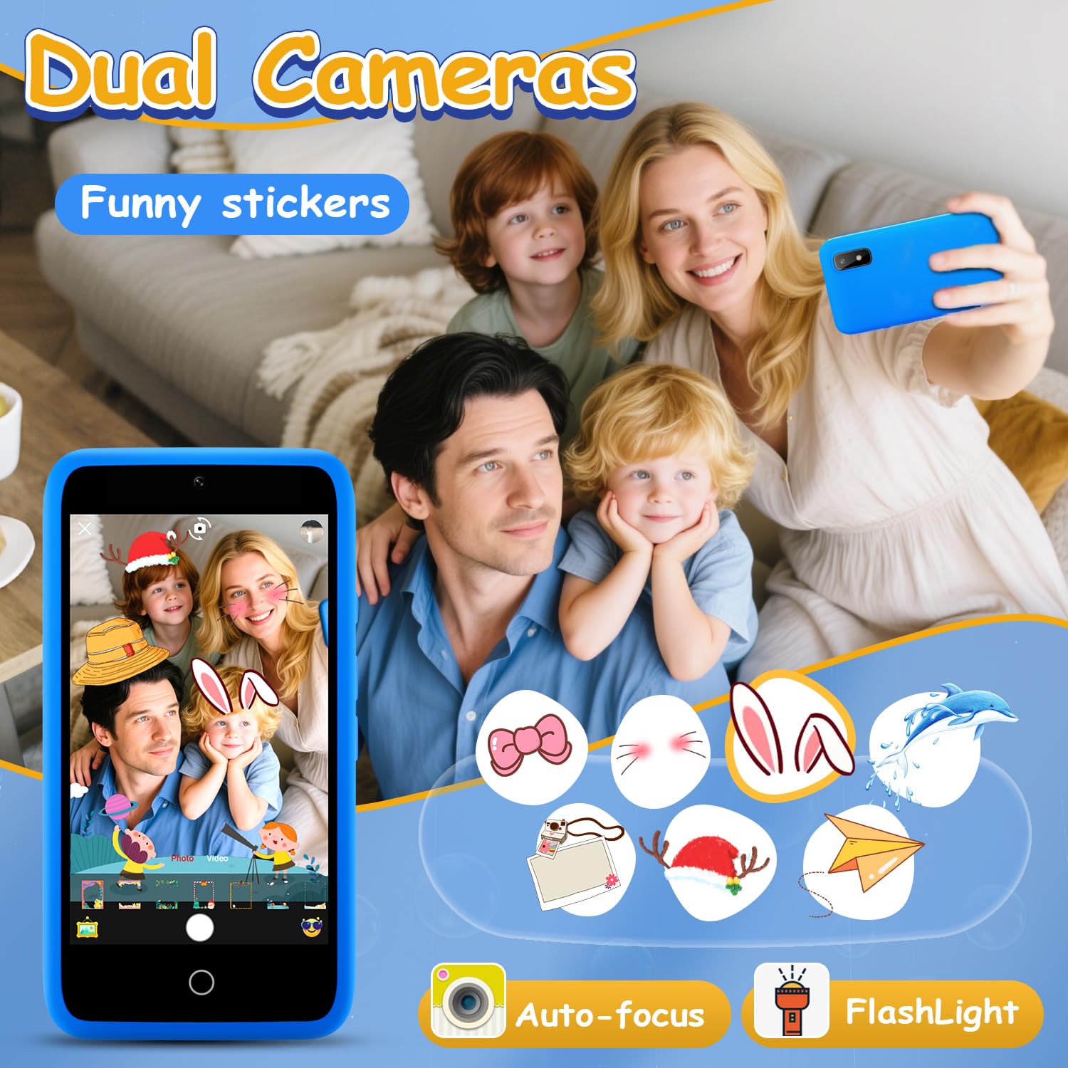 MINIBEAR Kids Toy Phone dual camera enables playful selfies.