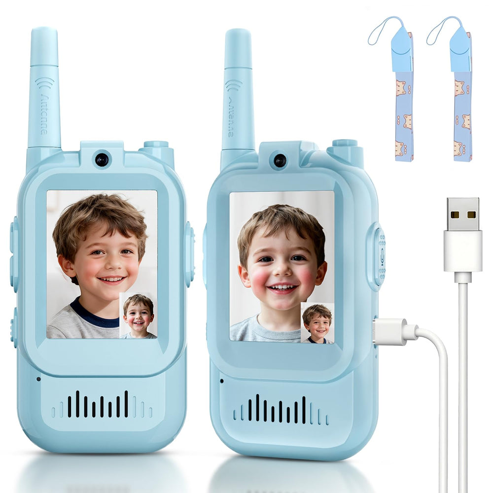 MINIBEAR video walkie talkie blue front view shows compact, kid friendly design for easy play