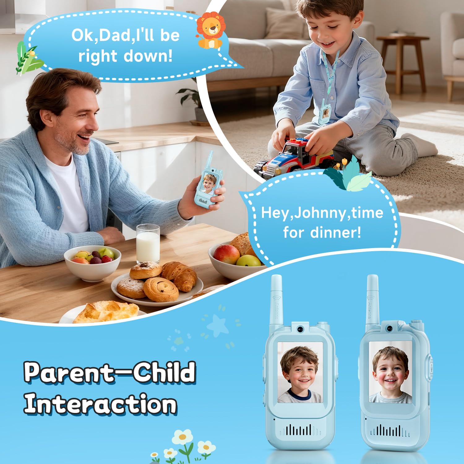 MINIBEAR video walkie talkie blue voice-modes offer playful messaging options