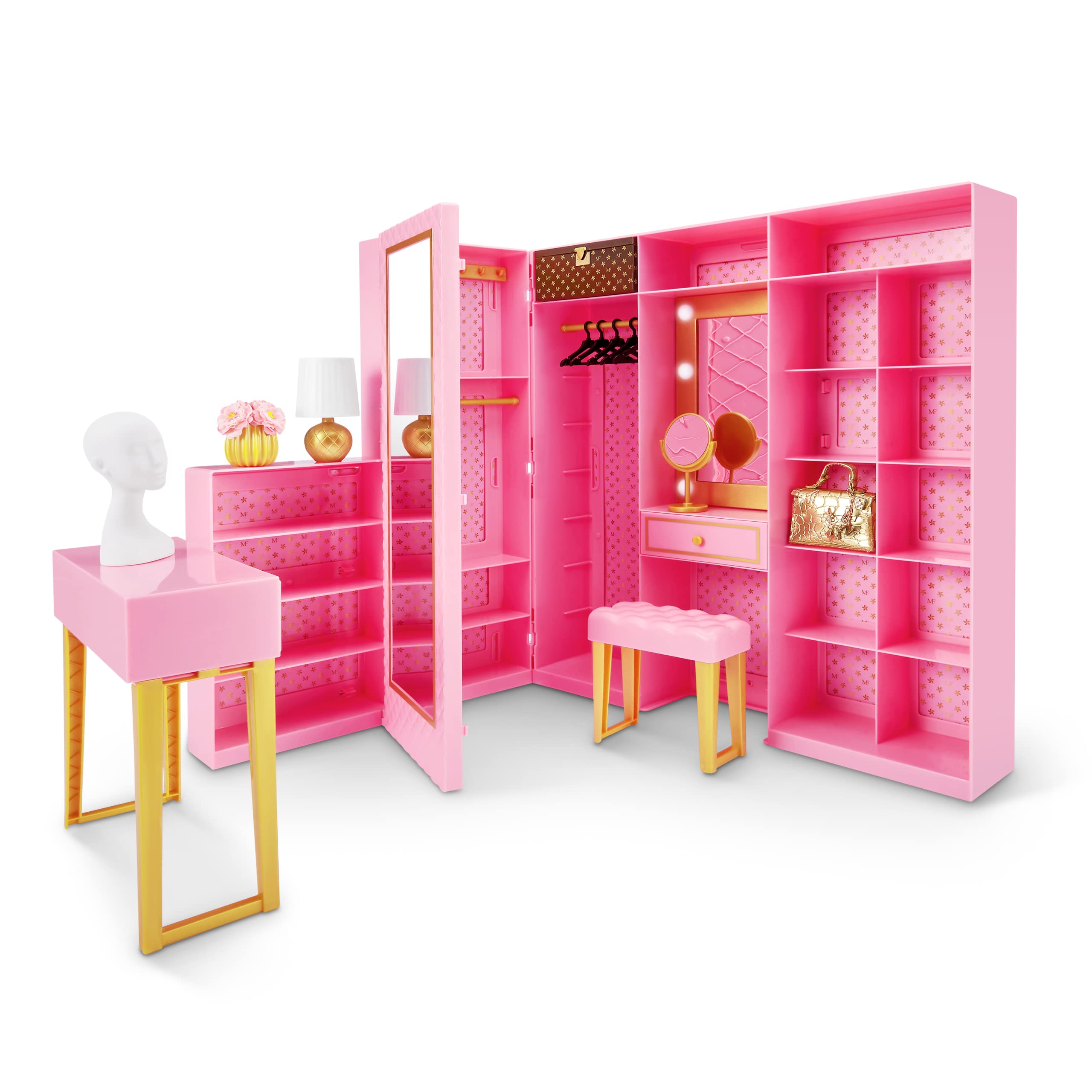 Jewelry display table keeps tiny accessories neatly showcased.