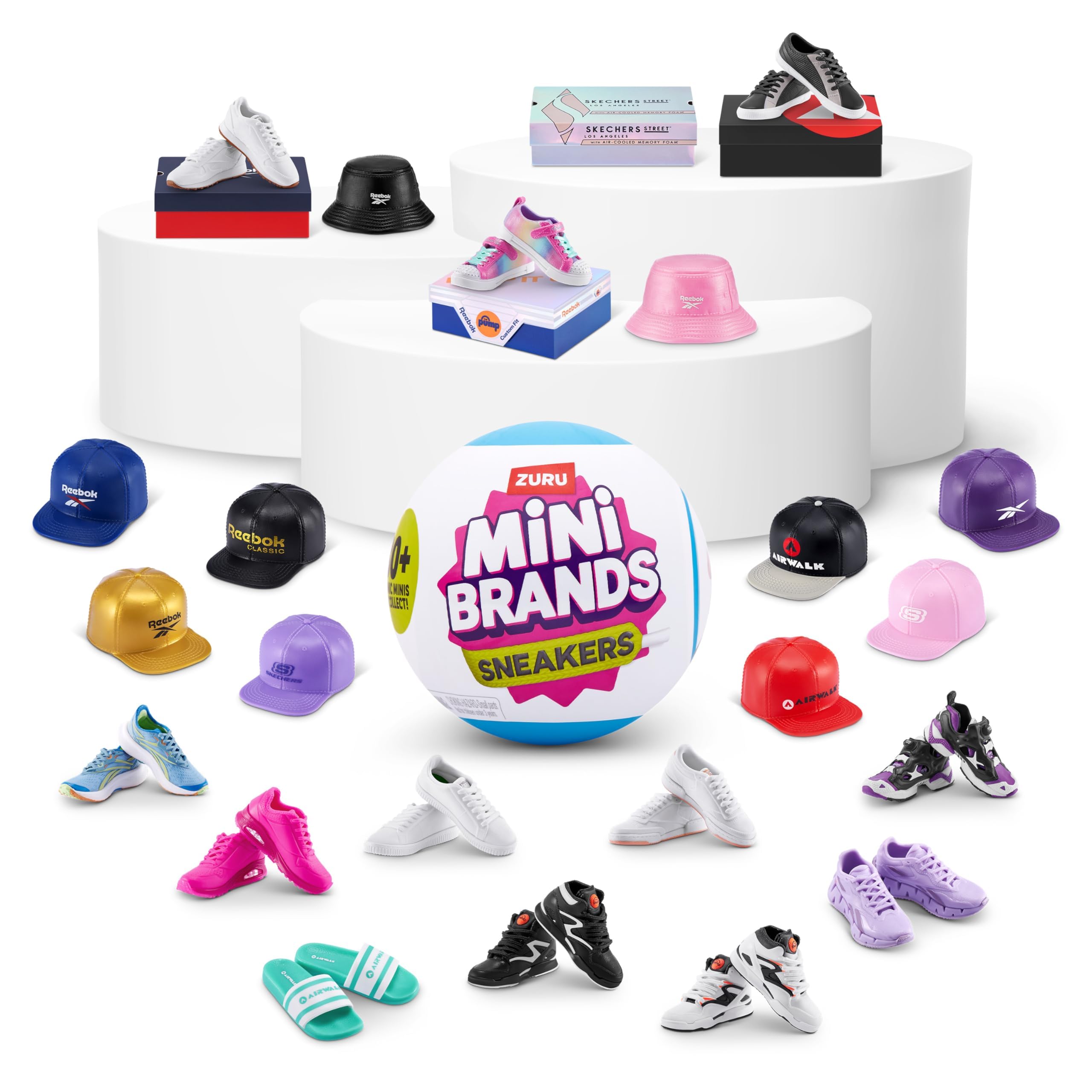 Mini Brands Sneakers brand variety features Reebok, Skechers, Airwalk and Prince logos.