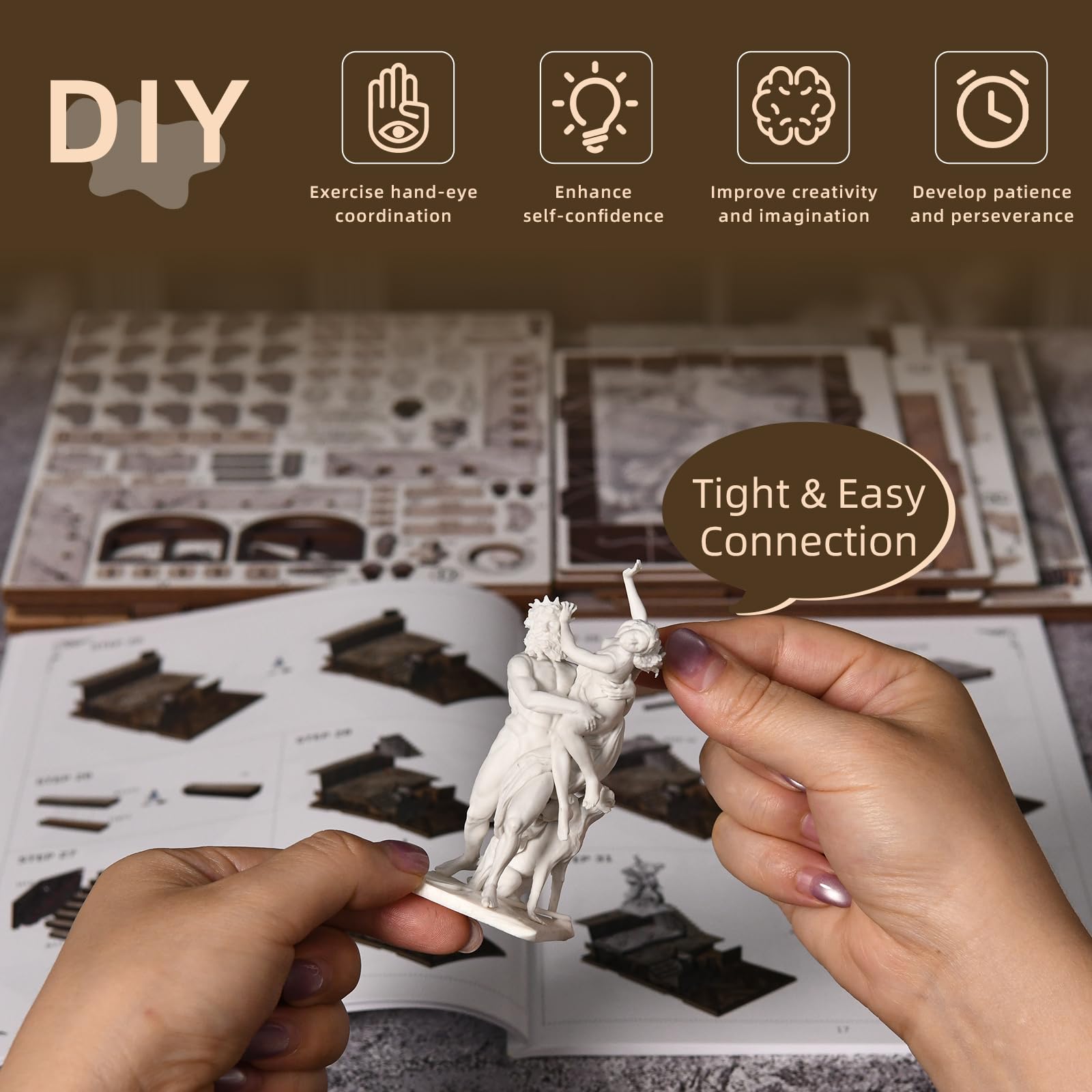 MiniCity baroque studio tools, shelves and statues recreate a sculptor's workshop vibe