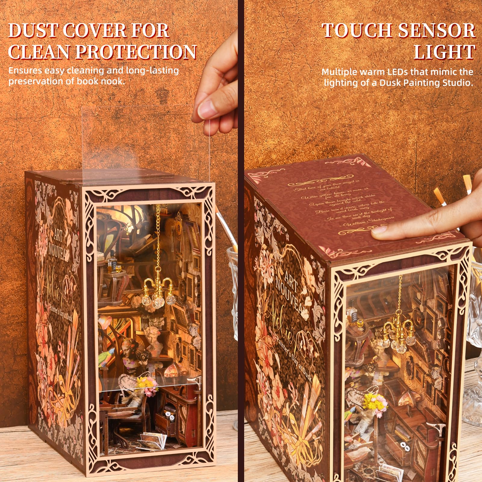 MiniCity Book Nook dust cover protects the miniature scene during cleaning.