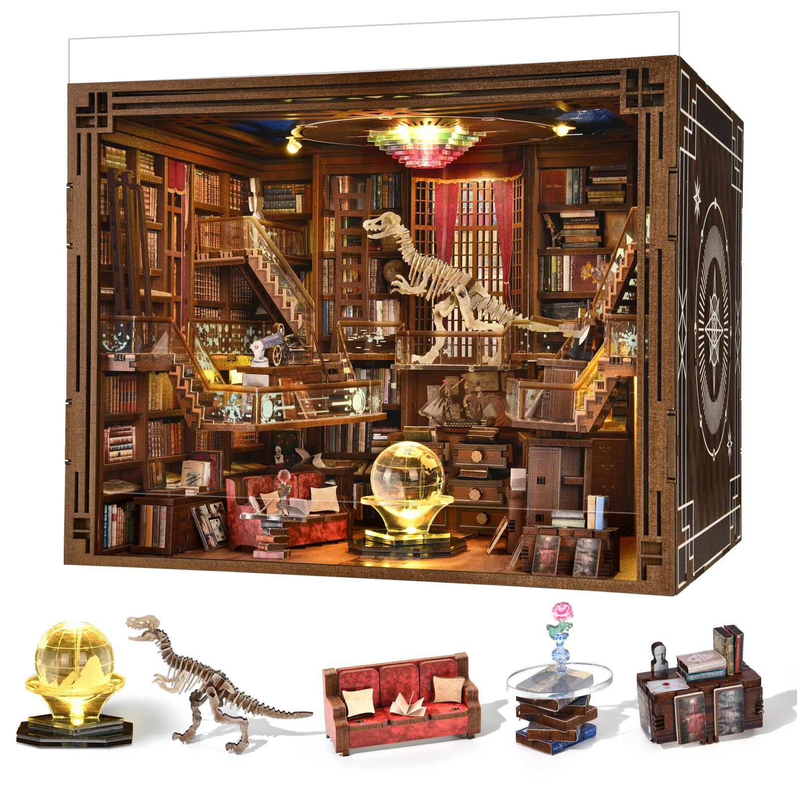 MiniCity Book Nook Kit during DIY assembly with intricate interior details.
